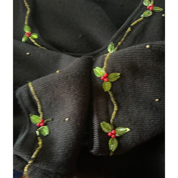 BEREK 2 Takako Sakon Angels Nativity Bejeweled Sequined Black Sweater Vintage L - Picture 10 of 12